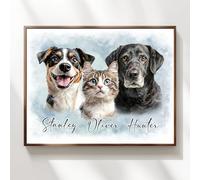 Gleamify Custom Pet Portrait from Photo, Watercolor Art for Multiple Pets | Artist-refined details with preview approval, unlimited revisions, and a meaningful dog memorial gift or pet keepsake.