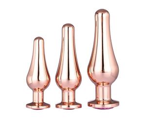 Gleaming Gemstone Anal Butt Plug Smooth Tapered Rose Gold Metal Pink Training