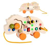 Gleamkid Montessori Busy Board,2-in-1 LED Wooden Fidget Sensory Toy for Toddlers,Multi-Sensory Play with Gears & Lights,Educational Travel Toy for Boys Girls 2 3 4 Year Old