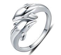 GleaMora Silver Adjustable Ring Ins Style Ring Cute Double Dolphin Ring Minimalist Ring Christmas Holiday Women Anniversary Jewelry