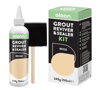 GLEAN Grout Reviver & Sealer Beige 340g, Tile Grout Restorer & Brush | Restores, recolours and seals tile grout in one step. Stain resistant, breathable finish for bathroom, shower and kitchen.