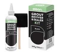 GLEAN Grout Reviver & Sealer Black 340g, Tile Grout Restorer & Brush | Restores, recolours and seals tile grout in one step. Stain resistant, breathable finish for bathroom, shower and kitchen.