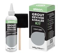 GLEAN Grout Reviver & Sealer Light Grey 340g, Tile Grout Restorer & Brush | Restores, recolours and seals tile grout in one step. Stain resistant, breathable finish for bathroom, shower and kitchen.
