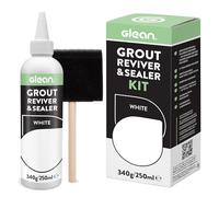 GLEAN Grout Reviver & Sealer White 340g, Tile Grout Restorer & Brush | Restores, recolours and seals tile grout in one step. Stain resistant, breathable finish for bathroom, shower and kitchen.
