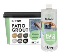GLEAN Patio Grout BASALT 15kg + Patio Sealer Natural Finish 1 Litre | Jointing Compound | Brush In Patio Grout For Paving Patios & Block Paving + Water Based Sealer
