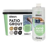 GLEAN Patio Grout GREY 15kg + Patio Sealer Natural Finish 1 Litre | Jointing Compound | Brush In Patio Grout For Paving Patios & Block Paving + Water Based Sealer