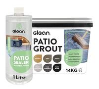GLEAN Patio Grout GREY 15kg + Patio Sealer Natural Finish 1 Litre | Jointing Compound | Brush In Patio Grout For Paving Patios & Block Paving + Water Based Sealer