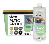 GLEAN Patio Grout NATURAL 15kg + Patio Sealer Natural Finish 1 Litre | Jointing Compound | Brush In Patio Grout For Paving Patios & Block Paving + Water Based Sealer