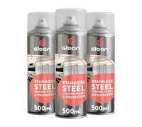 GLEAN Stainless Steel Cleaner & Polish Spray Aerosol | 3x500ml | Shines and Protects | Ideal Steel Cleaner For Fridges, Sinks, Kitchen Appliances | Removes Dirt, Grease and Fingermarks