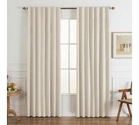 Gleantdeco Blackout Curtains 90 Inch 2 Panels - 100% Light Blocking Thermal Insulated Noise Reducing, Linen Blend Hooked Pleat, Boho Farmhouse Style Drapes for Bedroom Living Room Cream