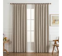 Gleantdeco Light Grey Beige Curtains with Ruffle Tape, Opaque Thermal Curtain for Bedroom, Living Room, Window, Pleated Linen Look, Blackout Curtains, Set of 2, 243 cm Long, 101 cm Wide