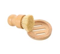 GLEAVI 1 Set Kitchen Dish Scrub Brush with Holder Round Bamboo Palm Scrubber - Kitchen Cleaning Tool Sisal Bristles Scouring Pad for Washing Vegetable Cast Iron Pan Griddles Grills Pot