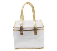GLEAVI 10-inch Insulated Food Storage Tote White and Gold Edge Double-Layer Thermal Pizza and Cake Carrier Bag Portable Food Insulation Pouch for Fresh and Baking Transport