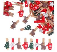 GLEAVI 100pcs Mini Christmas Wooden Clothespins Snowflake Elk Tree Design Holiday Photo Clips Small Wood Pegs for Hanging Cards Crafts Decorations