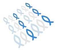 GLEAVI 108Pcs Wooden Fish Craft Decorative Hollow Wood Chips for DIY Projects for Home Decor Creative Activities Light Blue White