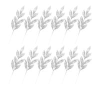 GLEAVI 12pcs Artificial Leaves Decor Christmas Picks Christmas Leaf Pick Xmas Glittery Branches Glitter Branches Glittered Silver