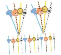 GLEAVI 12pcs Cartoon Animal Paper Drinking Straws for Birthday Parties Decorative and Juice Straws Suitable for Cold Beverages at Home Restaurants and Events