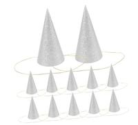 GLEAVI 12PCS Silver Glitter Cone Birthday Hats with Prince Crown Design Mini for Adults Party Decorations Festive Headpieces for Birthdays and Celebrations Random Color