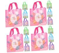 GLEAVI 16pcs Reusable Easter Tote Bags Cute Bunny Design Non-woven Storage Pouch for Candy and for Easter Parties and Festive Celebrations
