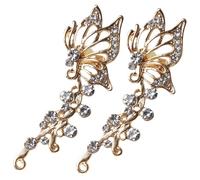 GLEAVI 2 Pcs Gold Butterfly Clip On Earrings for Women, Rhinestone Ear Clips Diamond Effect, Non-Pierced Ear Crawler Earrings Suitable for Teens and