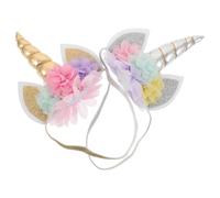 GLEAVI 2pcs Baby Elastic Sparkling Flower Horn Headband Cat Ears Floral Glitter Hairbands Headwear for Children Cosplay Party Accessories