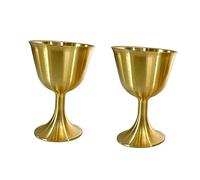 GLEAVI 2Pcs Brass Fortune Wine Cups for Temple Offerings and Home Use Compact High Copper Goblets for Worship and Family Gatherings
