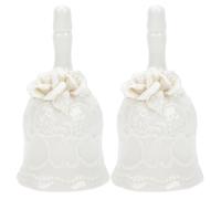 GLEAVI 2pcs Ceramic Christmas Handbell: Ringing Dinner Bell with Handle - Decorative White Porcelain Call Bell for Wedding Receptions Restaurant Service