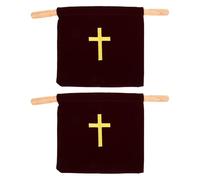 GLEAVI 2pcs Church Tithe Offering Bag - Velvet Donation Pouch with Wooden Handles - 17x10" Religious Collection Basket for Communion Supplies Baptismal or Church Services