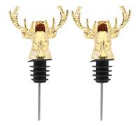 GLEAVI 2pcs Deer Head Wine Stoppers Set, Reusable Zinc Alloy Decorative Bottle Pourer and Sealing Plug for Wine and Olive Oil Bottles, for Home and Party Use