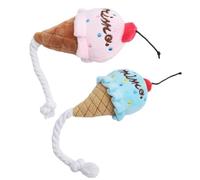 GLEAVI 2pcs Dog Squeak Plush Ice Cream Shape Soft Pet Chew for Puppies Blue and Pink Interactive Sound Plaything