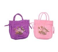 GLEAVI 2pcs Ethnic Embroidered Small Tote Bag Set, Vintage Floral Drawstring Handbag with Mini Hobo Purse for Women, Chic Chinese Style Bucket Bag for Travel and Daily Use