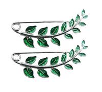 GLEAVI 2pcs Green Leaf Pattern Brooch Pin Set, Women’s Scarf and Shawl Buckle Corsage, Coat Accessory for Anti-slip and Dress Decoration