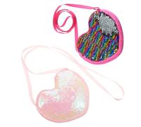 GLEAVI 2Pcs Heart Shaped Purse with Sparkling Sequins, Glitter Crossbody Bag, Small Shoulder Coin Purse for, Colorful Pink and
