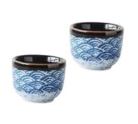 GLEAVI 2Pcs Japanese Style Glazed Ceramic Sake Cups Elegant Wave Pattern Microwave Dishwasher Safe Multifunctional Cups for Sake Tea Spirits and Entertaining