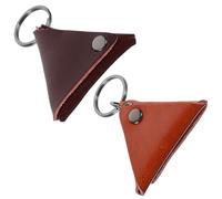 GLEAVI 2pcs Leather Guitar Pick Holder Pouches, Deep Brown and Orange Plectrum Storage Bags with Keychain for Acoustic and Electric Guitar Accessories