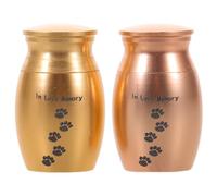 GLEAVI 2Pcs Mini Metal Pet Dog Urns with Paw Print, Small Cremation Ashes Keepsake Boxes for Puppies and Cats, Gold and Rose Gold Memorial Containers for Pet Ashes Storage