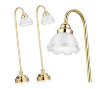 GLEAVI 2pcs Miniature Dollhouse Table Lamps with Gold Flower Lampshades Battery Operated Mini Dollhouse Lighting Elegant Gold Plated Metal and Glass Accessories for Realistic Decor