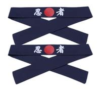 GLEAVI 2pcs Ninja Print Japanese Chef Headbands for Men, Blue Cotton Cooking and Exercise Headwear, Samurai Style Kitchen Bandana for Sushi Chefs and Martial Arts