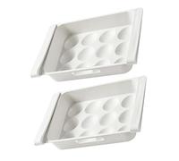 GLEAVI 2Pcs Plastic 12-Grid Egg Storage Box, Drawer-Type Refrigerator Storage Boxes, Large Capacity, Space Saving, Prevent Eggs from Being Crushed for Fridge Organising