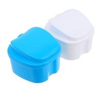 GLEAVI 2pcs Plastic Denture Storage Box Filtered Hinge, Portable Denture Case for Oral Care, White and Light Blue Containers for False Teeth Storage and Travel