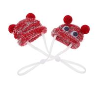 GLEAVI 2Pcs Red Adjustable Knitted Crochet Hats for Hamsters and Small Pets, Mini Cartoon Costume Caps with Cord Lock, Cute Tiny Headwear for Guinea Pigs and Lizards