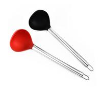 GLEAVI 2pcs Silicone Soup Scoop Heat Resistant Non Stick Cooking Utensils with Ergonomic Handle for Home and Restaurant Use Black and Red