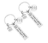 GLEAVI 2pcs Stainless Steel Housewarming Keychains Set with Home Is Where Your Heart Is Engraving, Creative Family Key Holder Pendant for New Homeowners and Moving