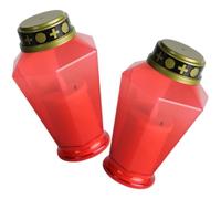 GLEAVI 2pcs Waterproof Flameless LED Candle Lights Red Hexagonal Cover, Battery Operated Outdoor Prayer and Garden Decor Lamps for Church and Memorial Use