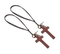 GLEAVI 2pcs Wood Cross Pendant: Retro Cross Rearview Mirror Charm With Letter Tag Car Religious Mirror Hanging Ornament For Interior Decoration Automotive Accessories