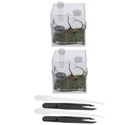 GLEAVI 2sets Acrylic Jumping Spider Box Breeding Small Feeding Cases Tweezers Dropper for Spider Enclosure Insect Habitat