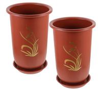 GLEAVI 2sets Ceramic Orchid Flower Pots with Tray Breathable Indoor Planting Pots for Orchids and Green Plants Decorative Large Household Planters for Living and Balcony