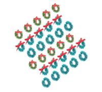 GLEAVI 30Pcs Mini Christmas Wreaths Hanging Decoration Set with Jute Rope, 2.5Cm Blue-Green Bow Green Bowknot, Small Miniature Wreath Ornaments for Xmas Crafting and Home Decor