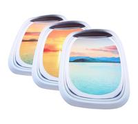 GLEAVI 3D Landscape Wall Sticker Adhesive Wall Decal with Simulation Airplane Window Design Removable Faux Window Sticker for Home Decor for Living Room and Bedroom Three-Piece Set