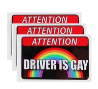 GLEAVI 3pcs Funny Reflective Car Stickers 11x7cm Gay Theme Decorative Decals Attention Driver is Gay Vinyl Car Bumper Stickers for Vehicles